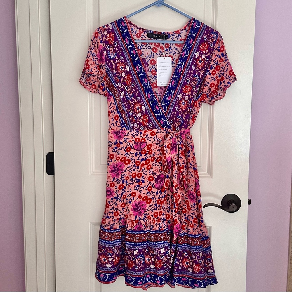 ZESICA Amazing Grace Floral Wrap Dress Pink/Purple/Red/Blue/White